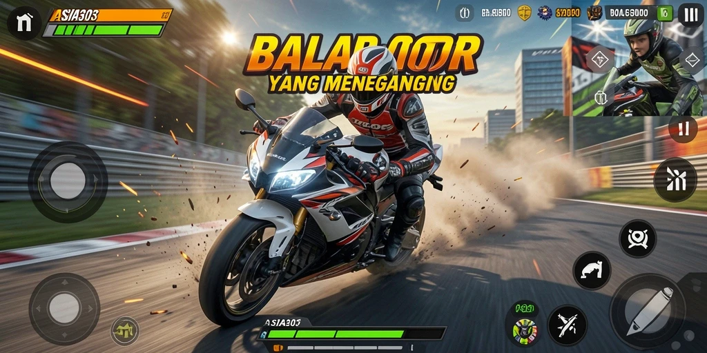 Tampilan gameplay balap motor yang seru dan menegangkan di ASIA303.