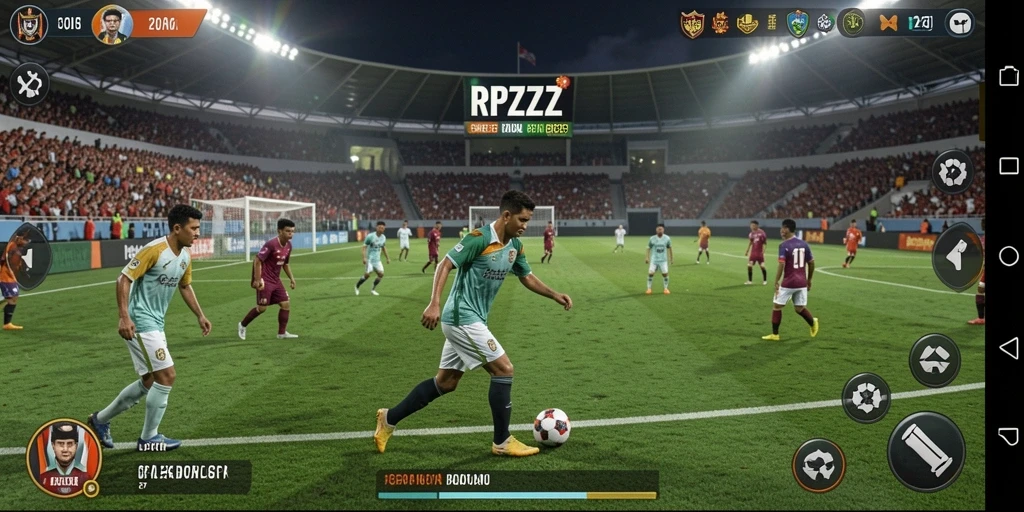 Tampilan gameplay menarik dari RPZZZ dengan aksi sepak bola intens.